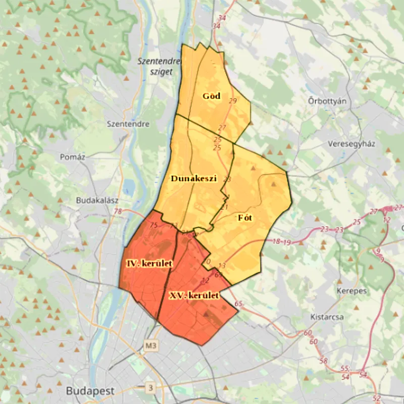 ezermester szolgáltatási területek térkép (Dunakeszi, Göd, Fót, Budapest IV. kerület, Budapest XV.kerület) | javitomester.hu